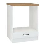 JUNONA Meuble bas four 60 cm - Plan de travail - Blanc brillant