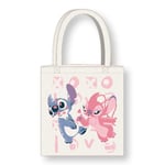 CERDÁ LIFE'S LITTLE MOMENTS Cerdà Lilo et Stitch Tote Bag à longues poignées - 36 x 39 cm - Polyester et coton - Motif Stitch et Angel - Blanc