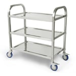 Skecten - Chariot de service desserte de cuisine à roulettes 3 étagères 95L x 50l x 95H cm en acier inoxydable 304