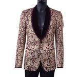 DOLCE & GABBANA Jacquard Velvet Blazer Jacket Gold Bordeaux Red XS S 05467