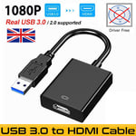 USB 3.0 2.0 To HDTV 1080P HDMI Audio Video Adaptor Converter Cable For PC Laptop