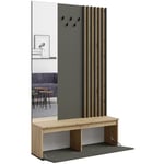 Meuble d'entrée avec porte-manteau et miroir 120 cm - chêne clair et gris anthracite - Collection nemo