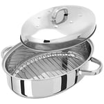 Judge TC182 Stainless Steel High Oval Roaster with Lid, 38cm x 32cm x 19cm, Thermic Base, Oven Safe, Dishwasher Safe - 25 Year Guarantee