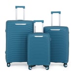 Infinity Leather Unisex Hard Shell Blue Classic Suitcase 8 Wheel Cabin TSA Luggage Case Holiday Travel - Size Large