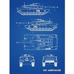 Artery8 M1 Abrams American Main Battle Tank Blueprint Plan Art Print Canvas Premium Wall Decor Poster Mural