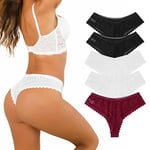 Demegimi Culotte Femme Dentelle Slip Invisible Shorty Doux Sexy Lingerie String sous Vetement Stretch Slips Taille Multipack Lot de 5