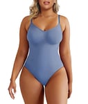 SHAPERX Body Gainant Femme Gaine Amincissant Ventre Plat Sculptant Minceur Shapewear Invisible Bodysuit Top, UK-SZ5215-Smoke Blue-2XL/3XL