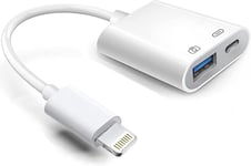 Hilewa Adaptateur de caméra Lightning vers USB avec port de chargement câble USB 3.0 certifié Apple Mfi Otg pour iPhone 14 13 12 11 X 8 7 iPad vers clé USB carte