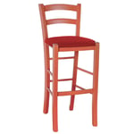 Tabouret Haut en Bois Orange H 73 CM Rustique Avec Siège Cuir Artificiel, Rouge