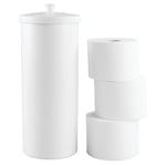 iDesign Kent Dérouleur Papier Wc Avec Couvercle, Porte Papier Toilette Autoportant en Plastique Au design Compact, Blanc
