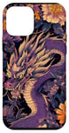 Coque pour iPhone 12 mini Violet Art Déco Floral Dragon Japonais Samouraï Esthétique