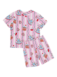 Chelsea Peers Kids' Stripe Patisserie Print Shortie Pyjamas, Pink