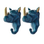 2 pièces patère Animal crochet patère porte-clé support mural (rhinocéros bleu