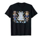 Blue Nutcracker Soldier Blue Christmas Tree Toile Floral Bow T-Shirt