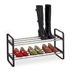 Relaxdays Étagère à Chaussures en métal, 2 Niveaux, empilable, Ouvert, pour 6 Paires, HLP : 38x73,5x28 cm, Noir/argenté