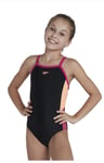 Speedo Girl's Swimming Costume Dive Thinstrap Muscleback Swimsuit Black / Pink