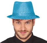 FIESTAS GUIRCA | Chapeau de Gangster à Paillettes Bleu Ciel - Accessoire de Costume pour Fêtes des Années '20 et Célébrations Vintage - Idéal pour Adultes Unisex - Bleu