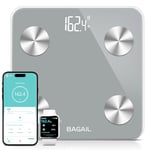 BAGAIL Smart Scale for Body Weight, Digital Bathroom Scale for BMI Weighing Body Fat, Body Composition Monitor Health Analyzer with Smartphone App, 400lbs/180KG, Grey