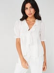 V by Very Short Sleeve Pintuck Blouse - White, White, Size 12, Women