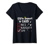 Womens Christmas Nice Naughty Funny Xmas List Spy Kids Boys V-Neck T-Shirt