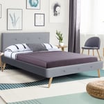 Idmarket - Lit double scandinave oslo avec tête de lit et sommier 140 x 190 cm tissu gris clair