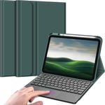 Clavier pour iPad 10ème Génération 10.9 Pouces 2022,Clavier AZERTY sans Fil avec Pavé Tactile,Coque Clavier Rechargeable,Housse Multiposition avec Fonction de Ranger Le Stylet,Vert Nuit(Q227)