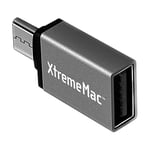 XtremeMac Adaptateur USB-C vers USB-A 3.0 OTG, Plug & Play, Support de Charge Rapide, boîtier en Aluminium de qualité pour MacBook, Samsung et Autres appareils USB-C, Noir