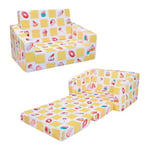 2 en 1 Canapé Enfants-Fauteuil Convertible Enfant Fille Bébés-Canapé Lit Enfant Stable avec Poches pour Chambre à Coucher Salle de Jeux,Cookies