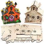 Baker Ross FX184 Haunted House Wooden Kits - Pack of 2, Halloween Decorations Kids Wood Craft Kit, DIY Halloween Decor