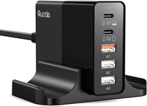 65W Rapide Chargeur Secteur Multi Usb 5 Ports + Base, Adaptateur Power Delivery Qc 3,0 Pour Macbook Pro Air Ipad Chargeur Pr Usb C Multiple Iphone 13 Mini 12 11 Pro X Xs Samsung Huawei[L4427]