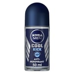 Nivea Men Cool Kick Anti-Perspirant Deodorant Roll-On (6 x 50ml), Men's Anti-Perspirant Deodorant, Fresh 48H Protection Deodorant Men's Roll-On + Cool-Care