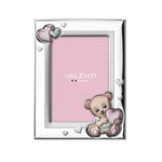 Valenti&Co – Cadre photo en argent avec détails en forme d'ourson peint à la couleur pour table ou table de chevet pour chambre d'enfant, idéal comme idée cadeau de baptême ou d'anniversaire