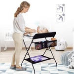 Table à Langer Bébé Pliante avec Panier de Rangement à Côté Structure en Fer Charge Max 25KG pour Nouveaux-Nés Noir