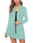 Sykooria Gilet Femme Long Coton Cardigan Femme Ouverte Devant Tricoté Veste Casual à Manches Longue Cardigan en Maille Respirant Élégant-A Vert Clair-S