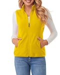 fuinloth Manteaux sans Manche Femme Chaud Polaire Zippé Gilet Veste pour Printemps Automne Hiver Jaune M