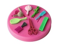 Hair dresser Mould Brush Hairdryer Scissors Mirror Fondant Icing Cake Decorating