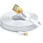 40m Cat7 Câble Réseau Ethernet RJ45, LAN/WLAN Câble Cat 7 Paire Torsadée Blindée SFTP 100% Cuivre, Câble Rond, Blanc (40M)