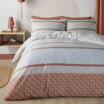 Fusion - Terracotta & Natural Geometric Band Duvet Cover - Single Bedding Size (140 x 200cm) - Easy Care & Washable - Geometric Lines Print Duvet Cover in Terracotta Orange - Moroccan Bedding Theme