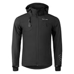 KUTOOK Veste Softshell Homme Randonnée Hiver Chaud Capuche Blouson Polaire Coupe Vent Hydrofuge Respirant Jogging Sport de Plein Air Travail Imperméable Chauffante Noir XL