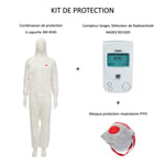 PACK Compteur Geiger, Détecteur de Radioactivité Nucléaire RADEX RD1503 + Vêtements de protection à capuche Combinaison 3M 4545 Taille XL + Masque FFP3 - Détecte les particules Bêta Rayons X Gamma