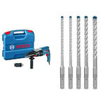 Bosch Perforateur SDS-Plus GBH 2-28 F - 0611267600, Noir/Bleu, dans coffret + Coffret de 5x forets pour perforateur Expert SDS plus-7X (pour Béton armé, Ø 6-10 mm, Accessoire Marteau burineur)