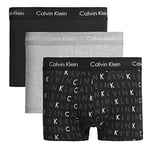 Calvin Klein Boxers Taille Basse Lot de 3 Homme Coton-Élasthanne, Multicolore (Black/Grey Heather/Subdued Logo), XL