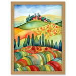 Artery8 Landscape Of Tuscany House On The Hill Folk Art Artwork Framed A3 Wall Art Print