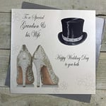 White Cotton Cards Code xpd32 to A Special Grandson et Son épouse à Vous Les Deux Fait Main Inscription Happy Wedding Day Carte de Mariage