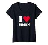 Womens Red Heart I Love Simon V-Neck T-Shirt