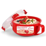 Sistema Microwave Breakfast Bowl | 850 ml | Round Microwave Container with Steam Release Vent | BPA-Free | Red | 1 Count