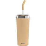 SIGG Helia Muted Peach Travel Mug (0.6 L), Double-Walled Insulated Thermal Cup with Glass Straw, Leakproof Stainless Steel Tumbler for Hot and Cold Drinks