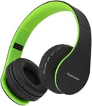 Casque Bluetooth sans Fil-Casque sans Fil avec Micro intégré-Hi-FI Stereo-Micro SD/TF,FM Radio-Casque Pliables-pour iPhone/Android/iPad/Ordinateurs Portables (Noir/Vert)