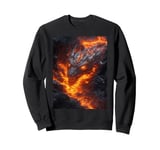 Molten Fire Dragon Emerging from Fiery Lava Depths Sweatshirt