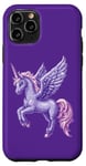 Coque pour iPhone 11 Pro Purple Pegasus Unicorn – Pixel Art Magic pour enfants et adolescents